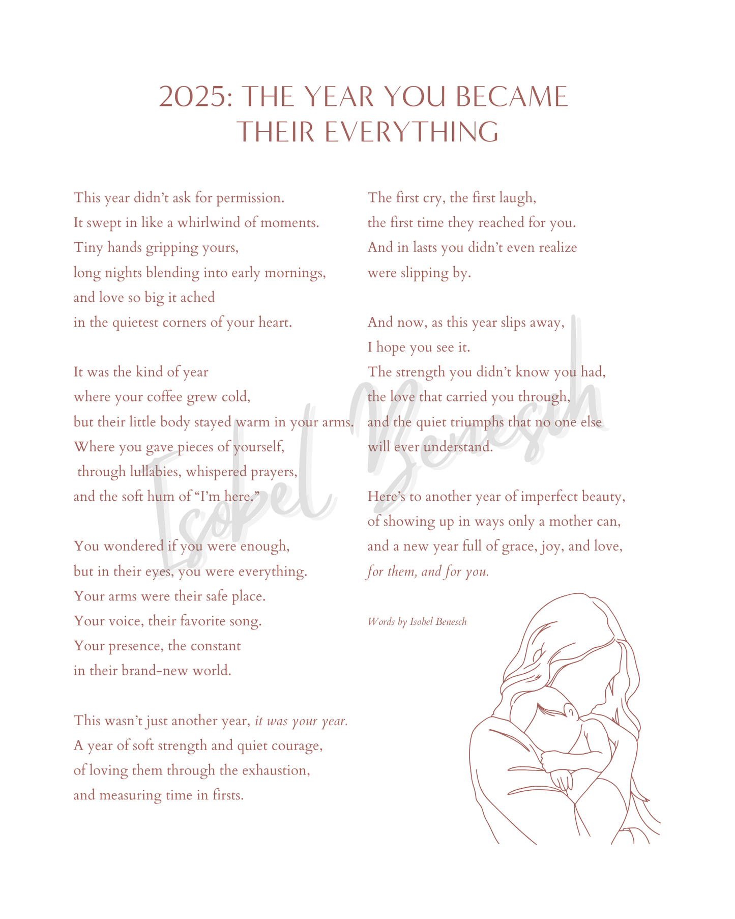 "The Year You Became Their Everything" 8x10 Printable Poem Reflective for Postpartum Mothers