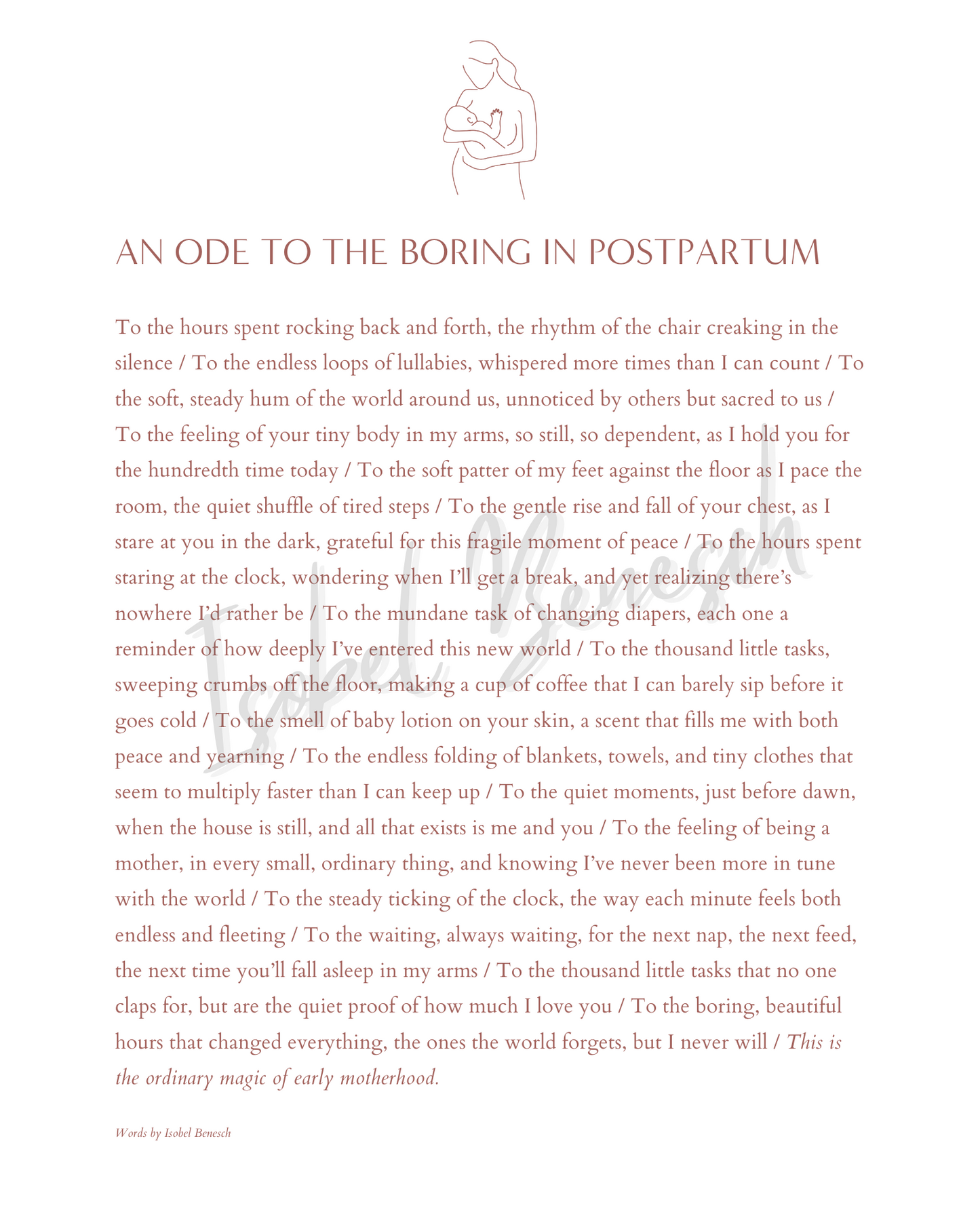 An Ode to the Boring in Postpartum - 8x10 Digital Download Printable Poem