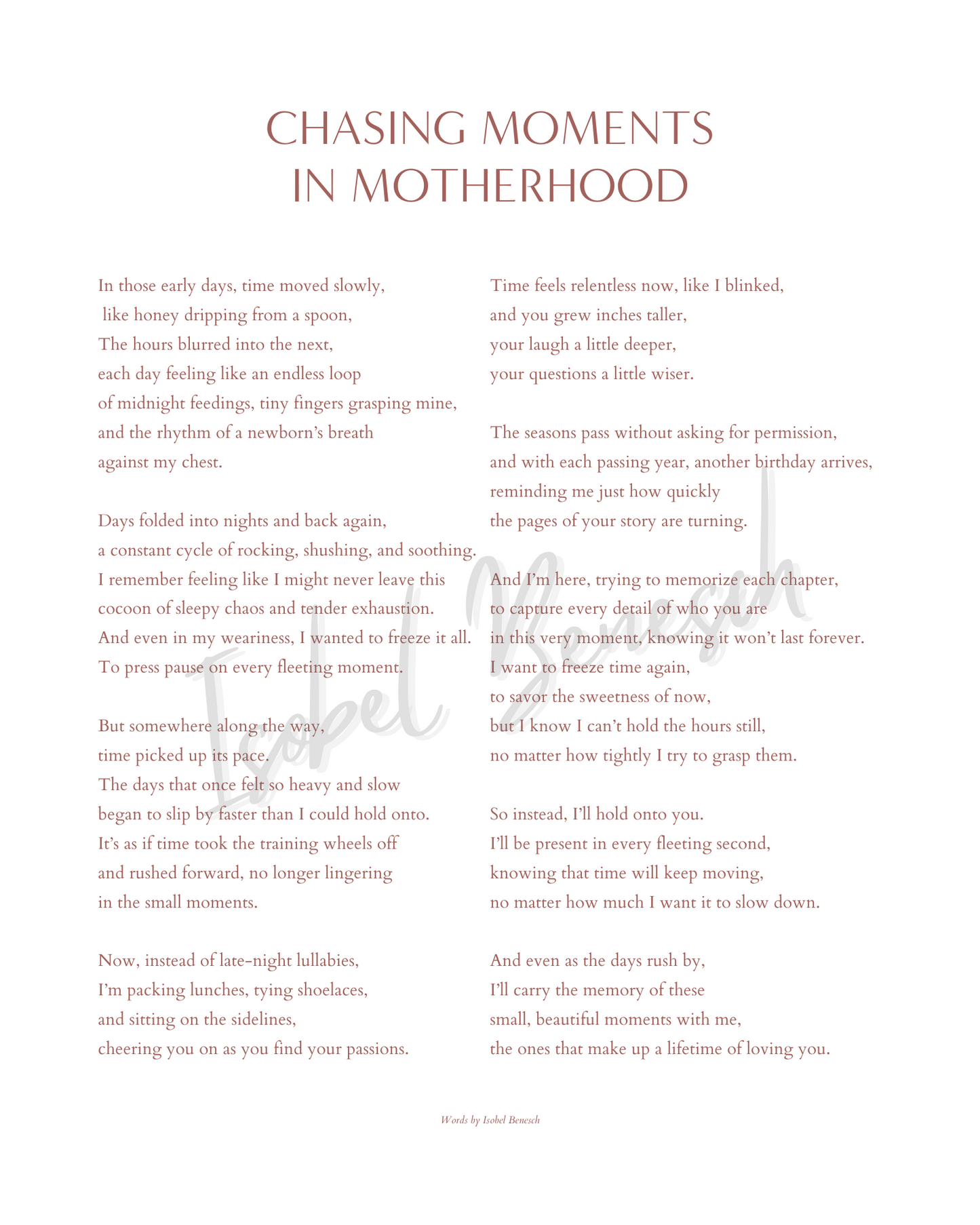 Chasing Moments in Motherhood 8 x 10 Printable Poem