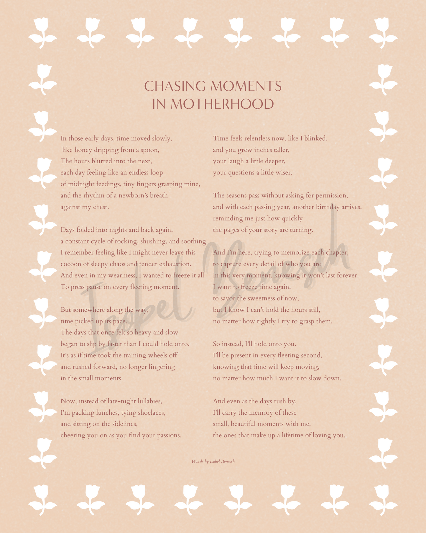 Chasing Moments in Motherhood 8 x 10 Printable Poem