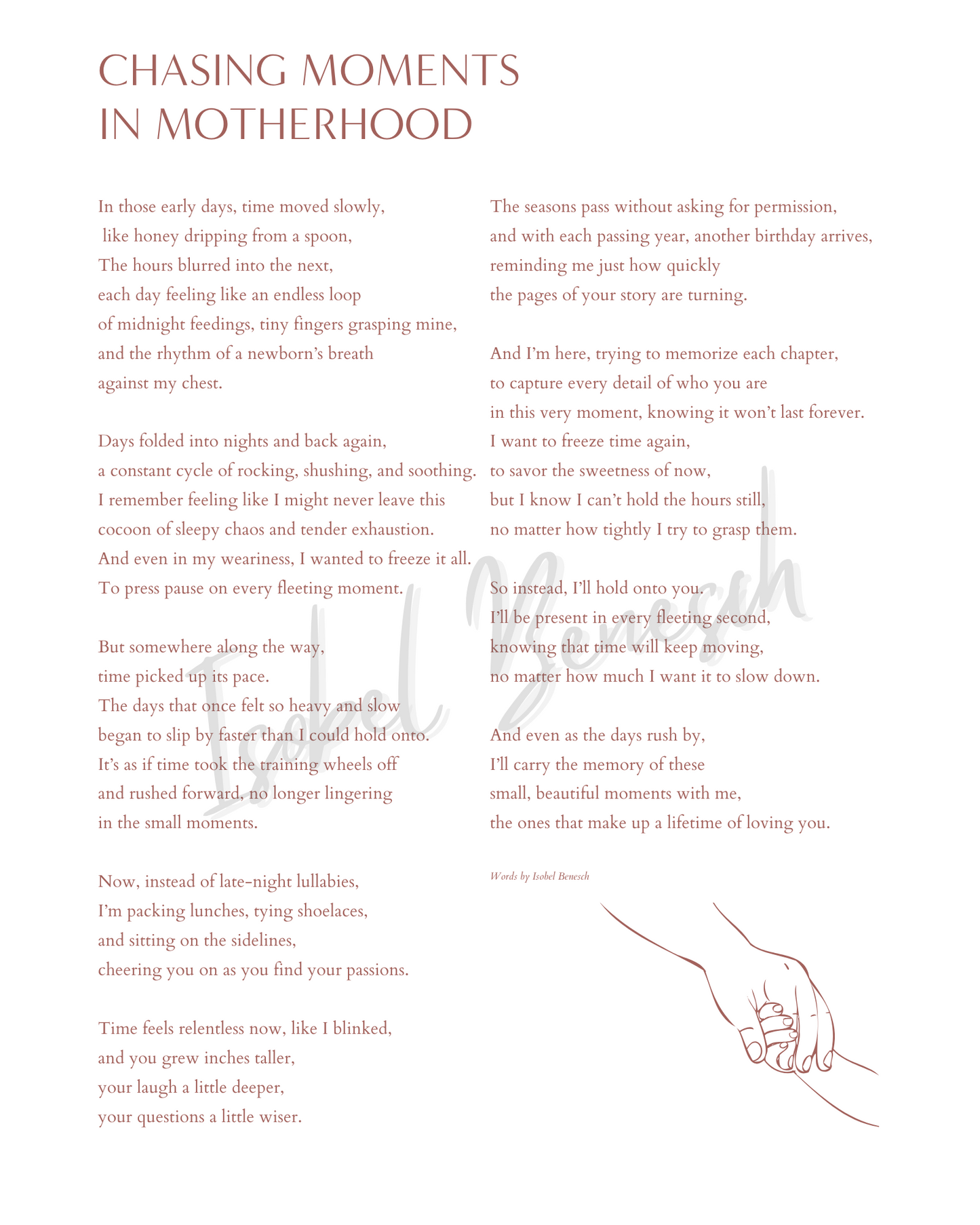 Chasing Moments in Motherhood 8 x 10 Printable Poem
