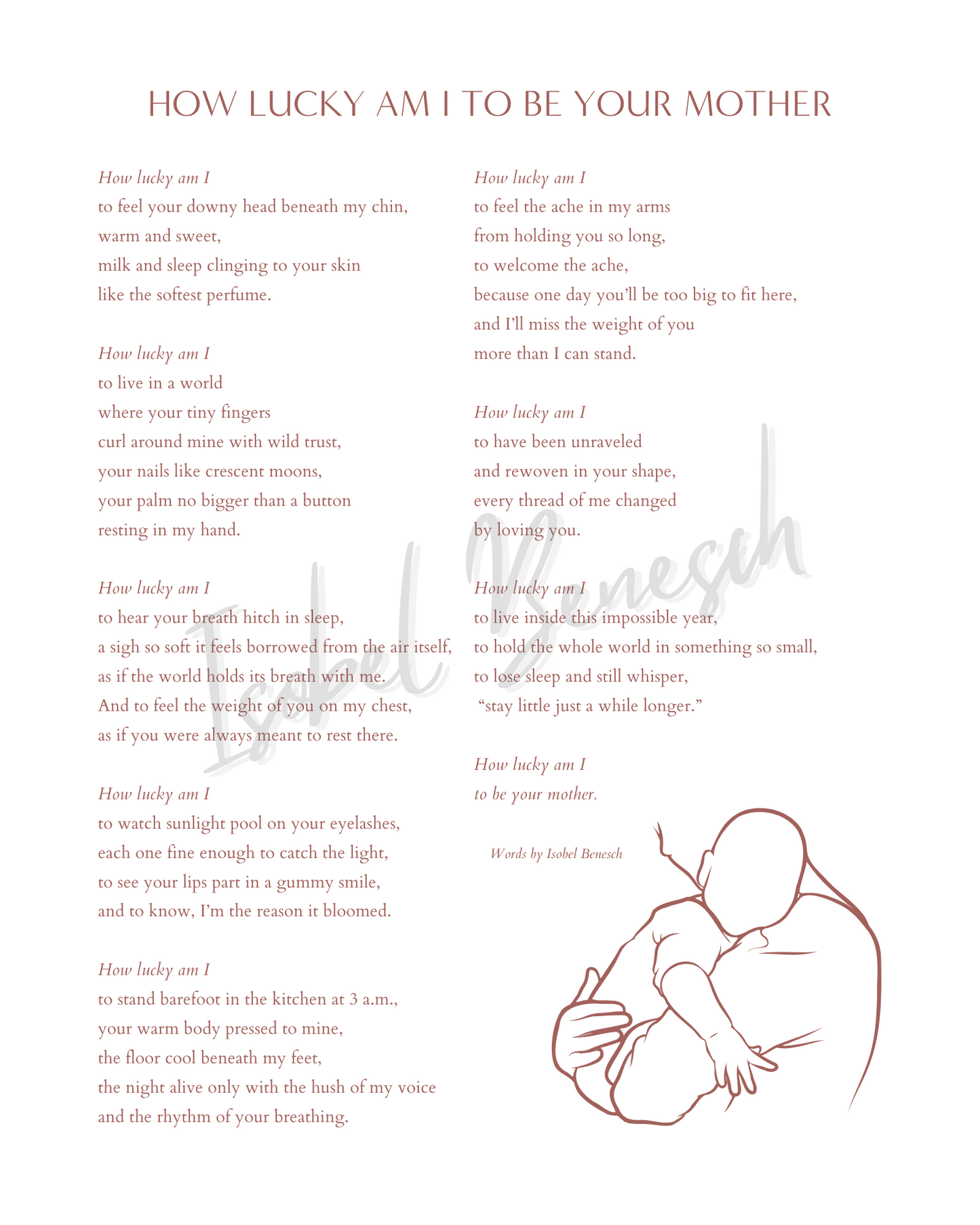 How Lucky Am I To Be Your Mother - 8x10 Digital Download Printable Poem