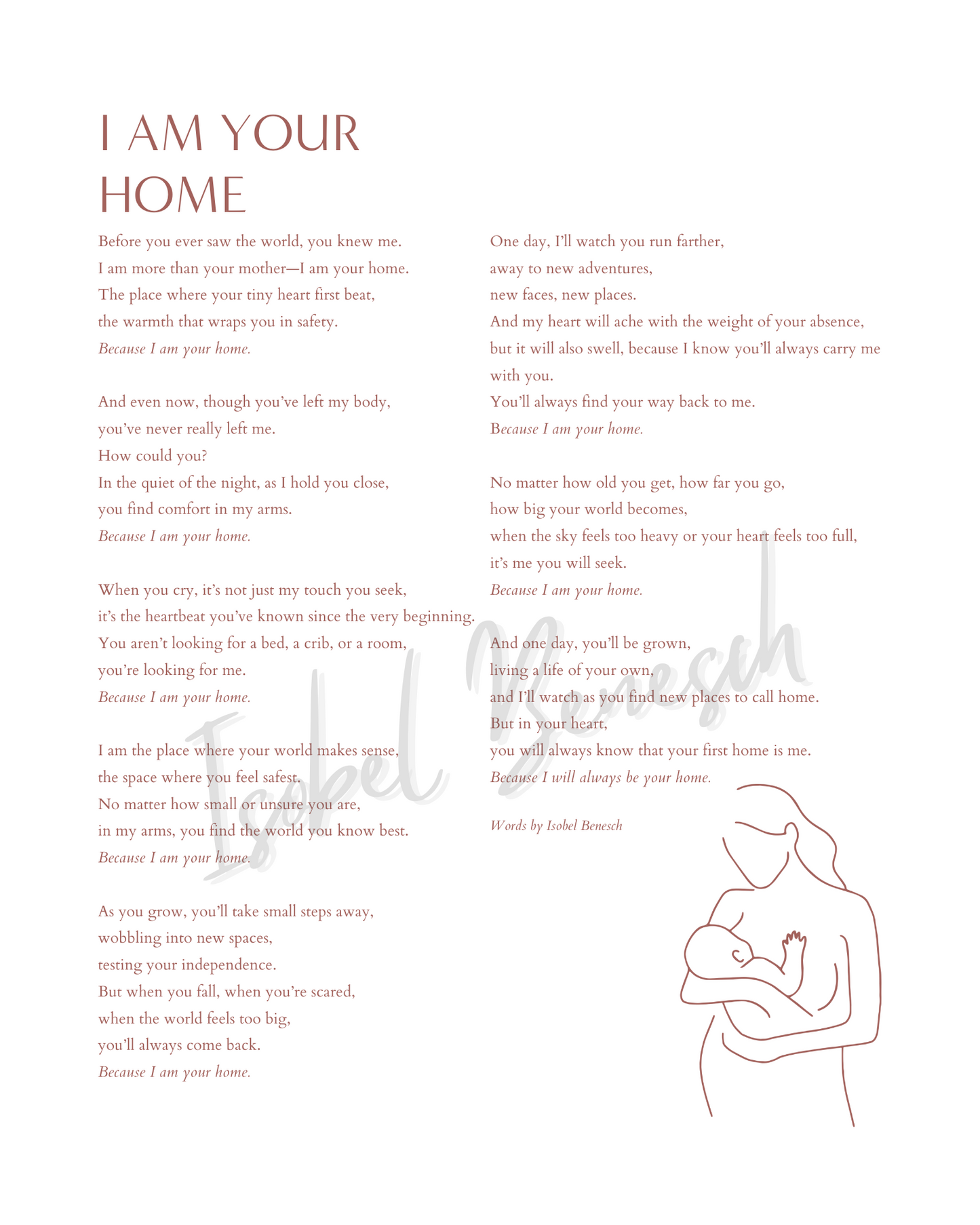 I am Your Home - A Printable Poem for New Mothers