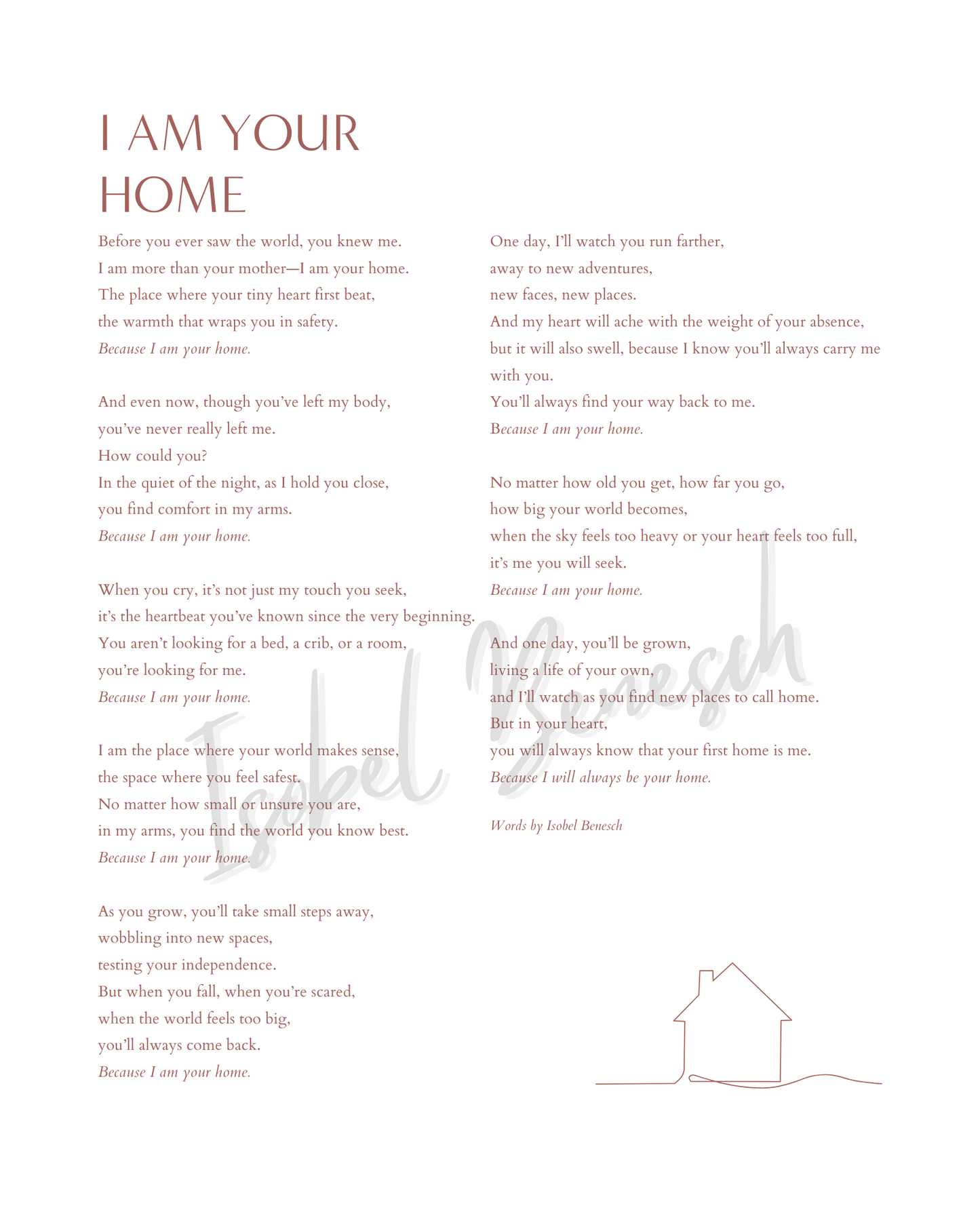 I am Your Home - A Printable Poem for New Mothers