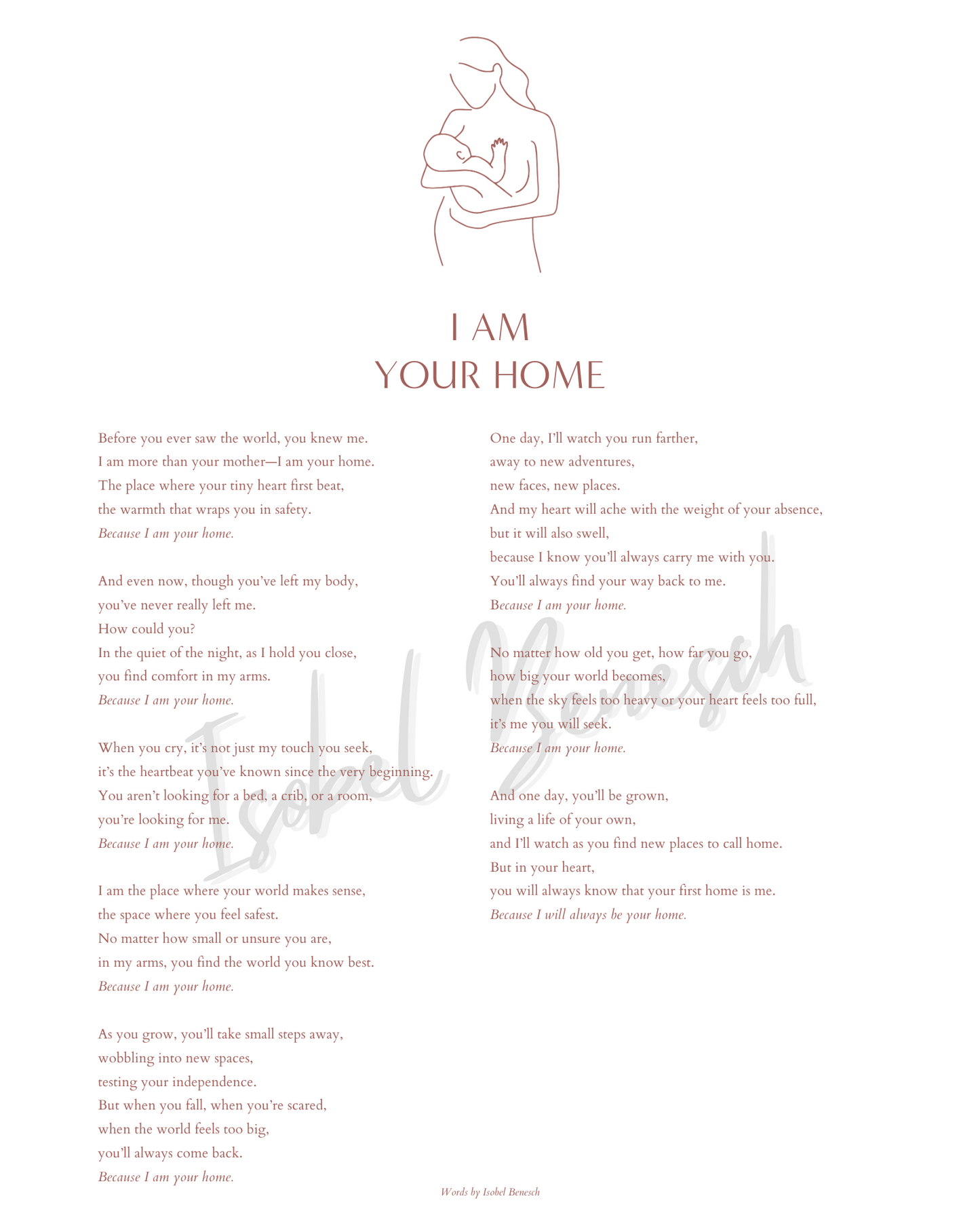I am Your Home - A Printable Poem for New Mothers