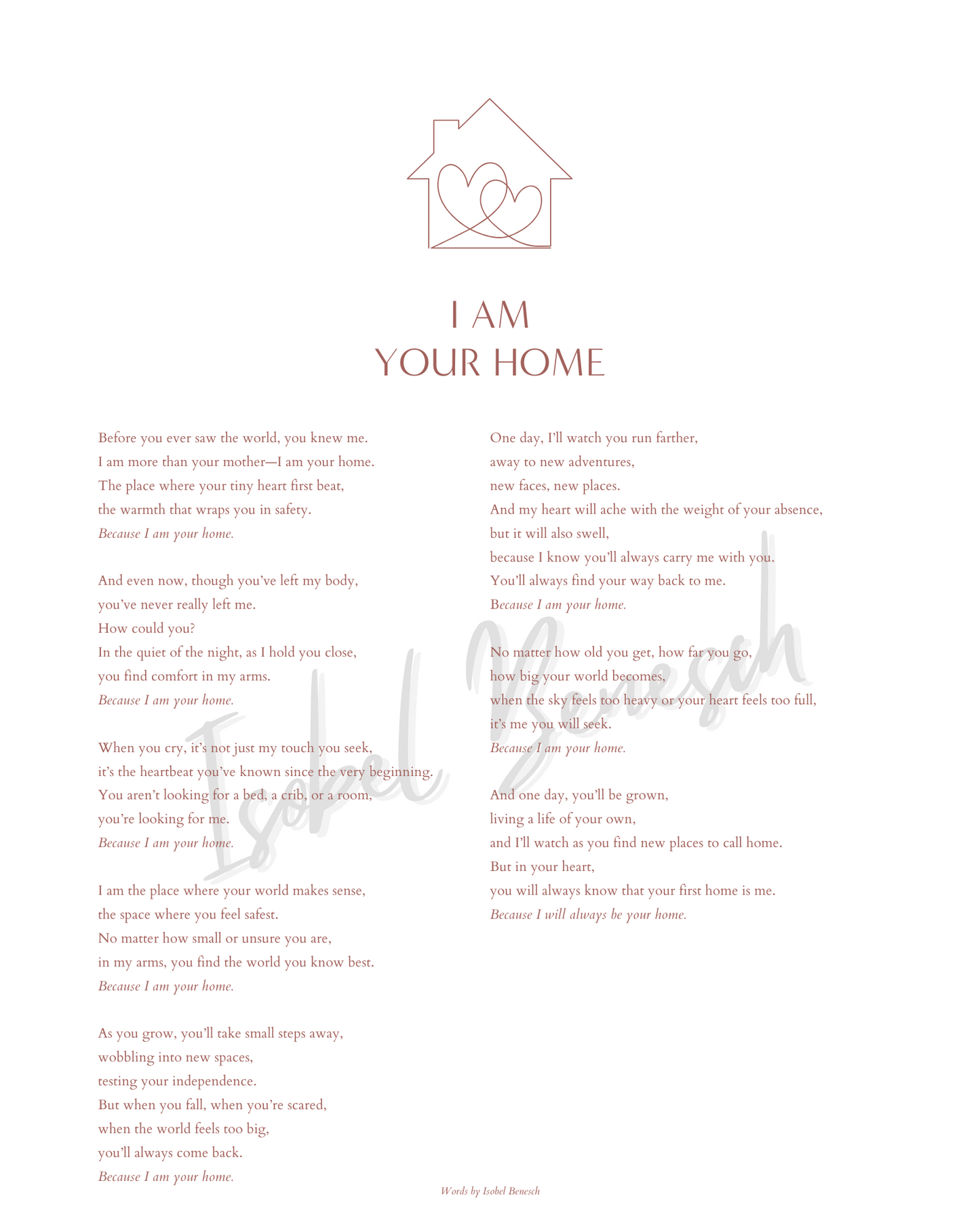 I am Your Home - A Printable Poem for New Mothers