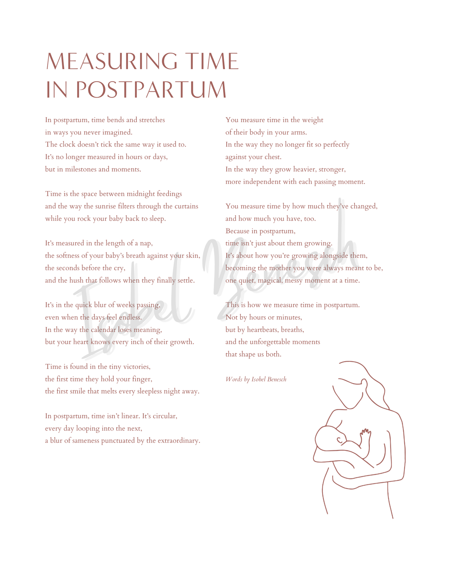 Measuring Time in Postpartum - 8x10 Printable Poem