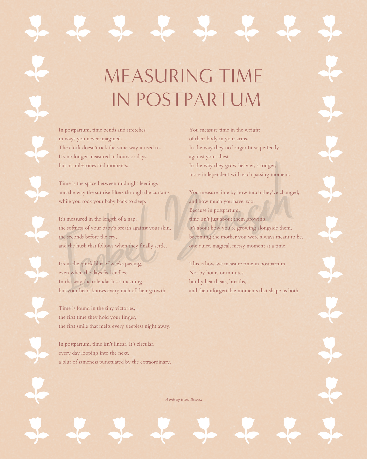 Measuring Time in Postpartum - 8x10 Printable Poem