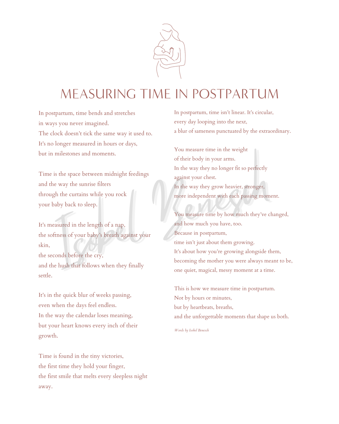 Measuring Time in Postpartum - 8x10 Printable Poem