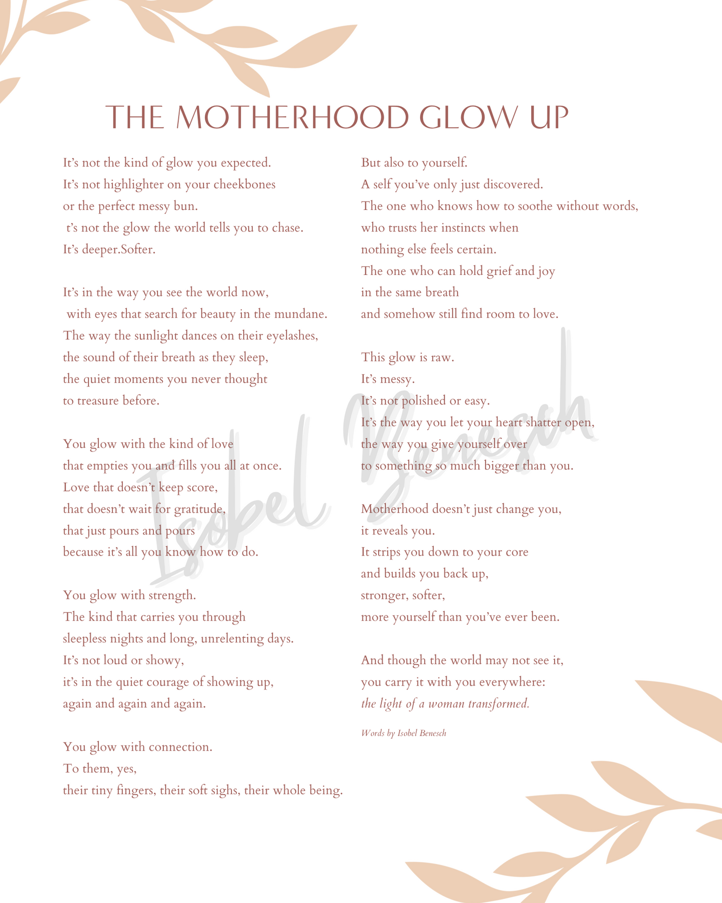 The Motherhood Glow Up - 8x10 Printable Poem