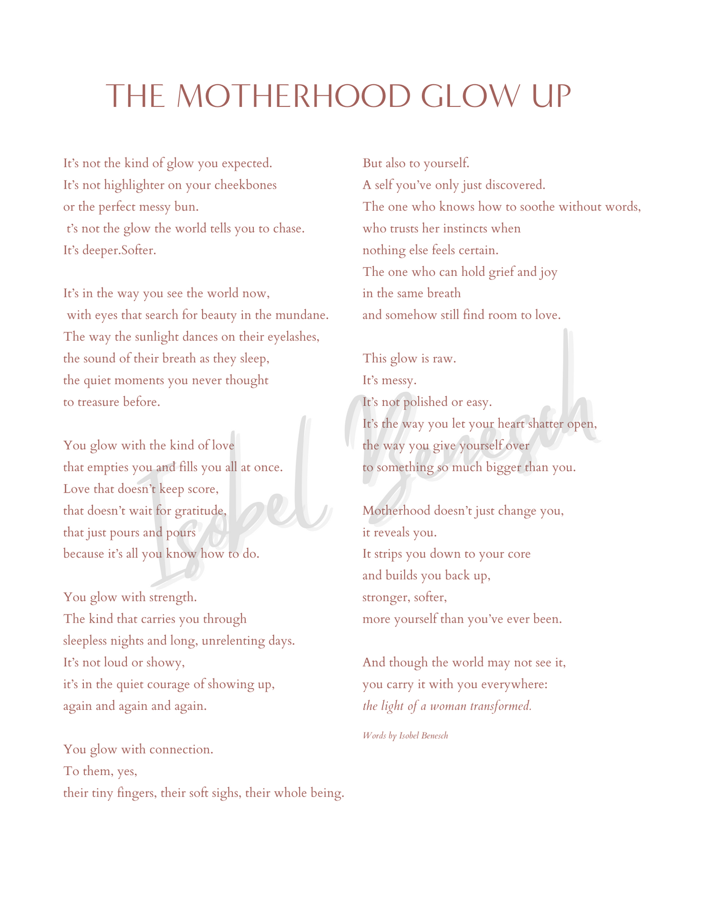 The Motherhood Glow Up - 8x10 Printable Poem