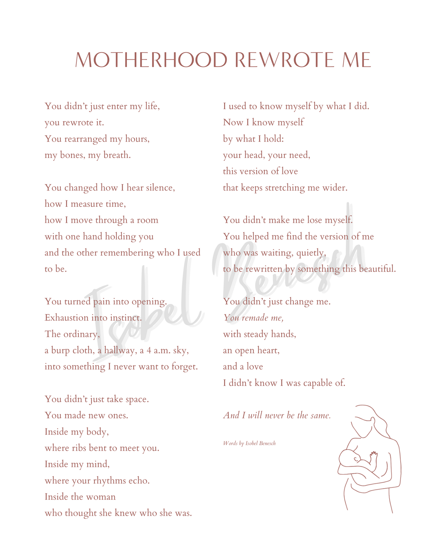 Motherhood Rewrote Me - 8x10 Digital Download Printable Poem