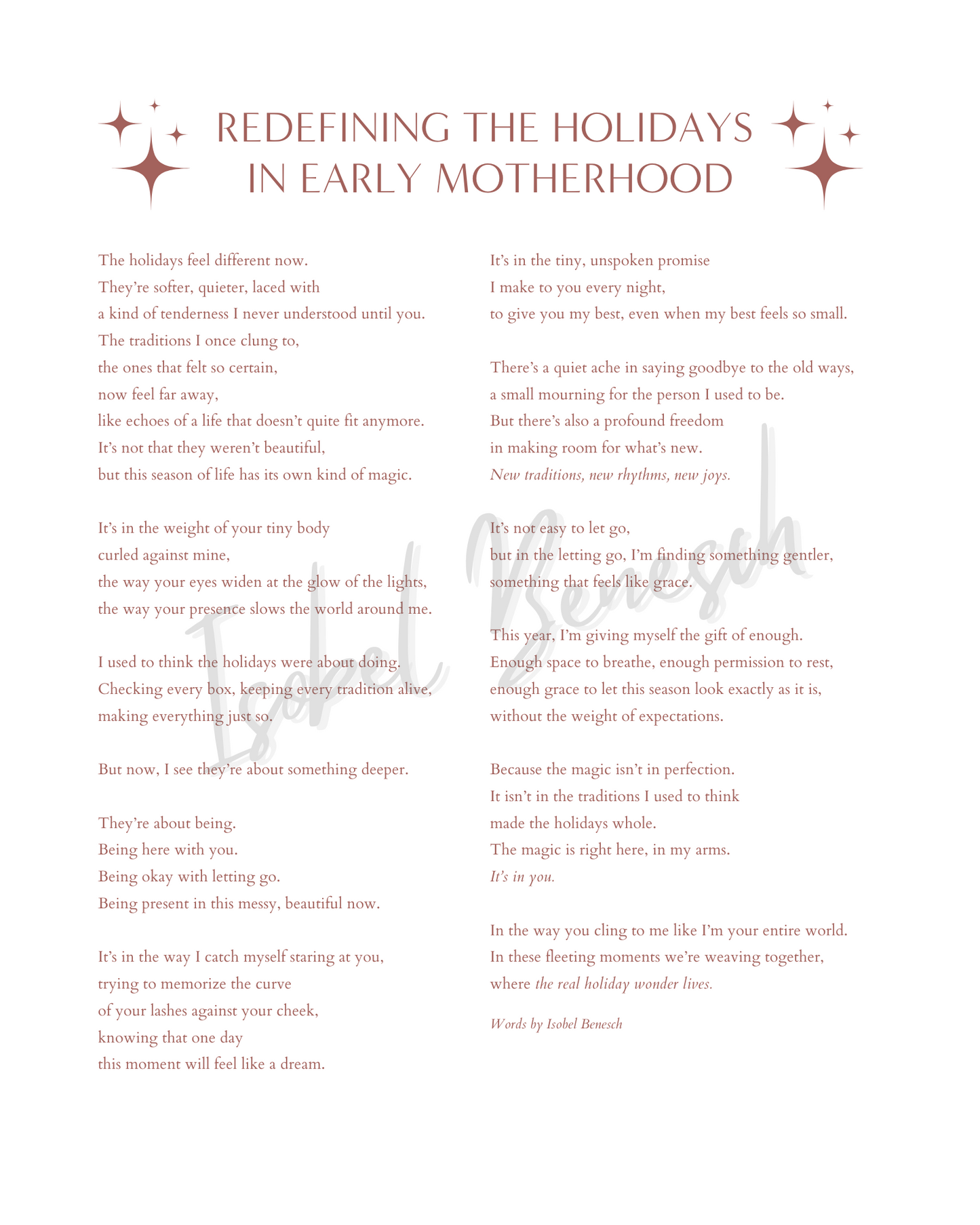 Redefining the Holidays in Early Motherhood: Printable Poem (8x10)