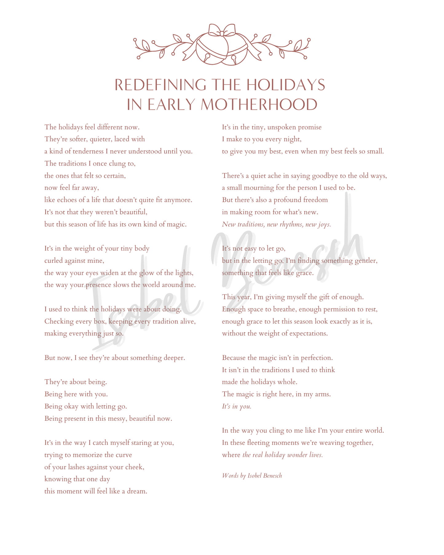 Redefining the Holidays in Early Motherhood: Printable Poem (8x10)