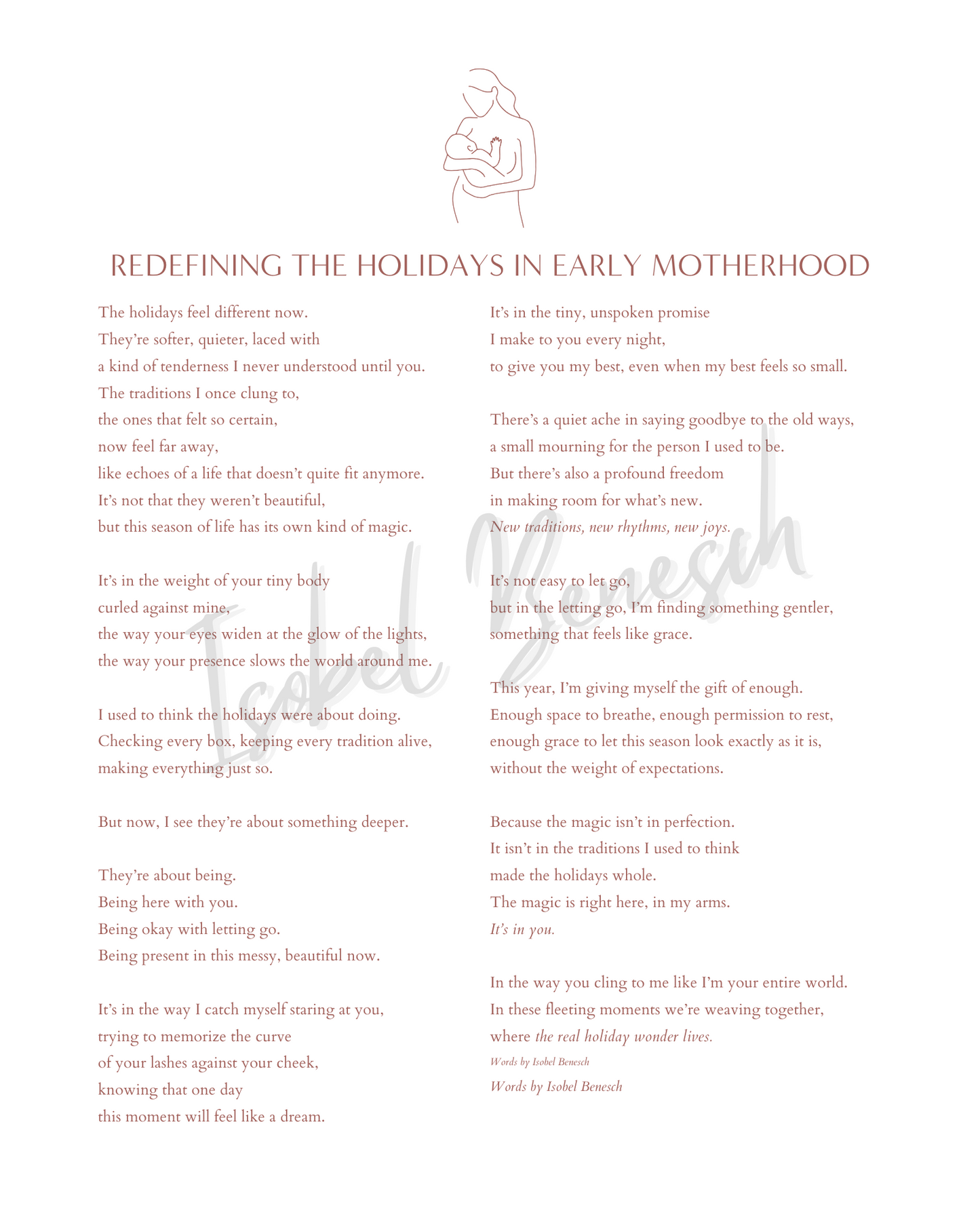 Redefining the Holidays in Early Motherhood: Printable Poem (8x10)