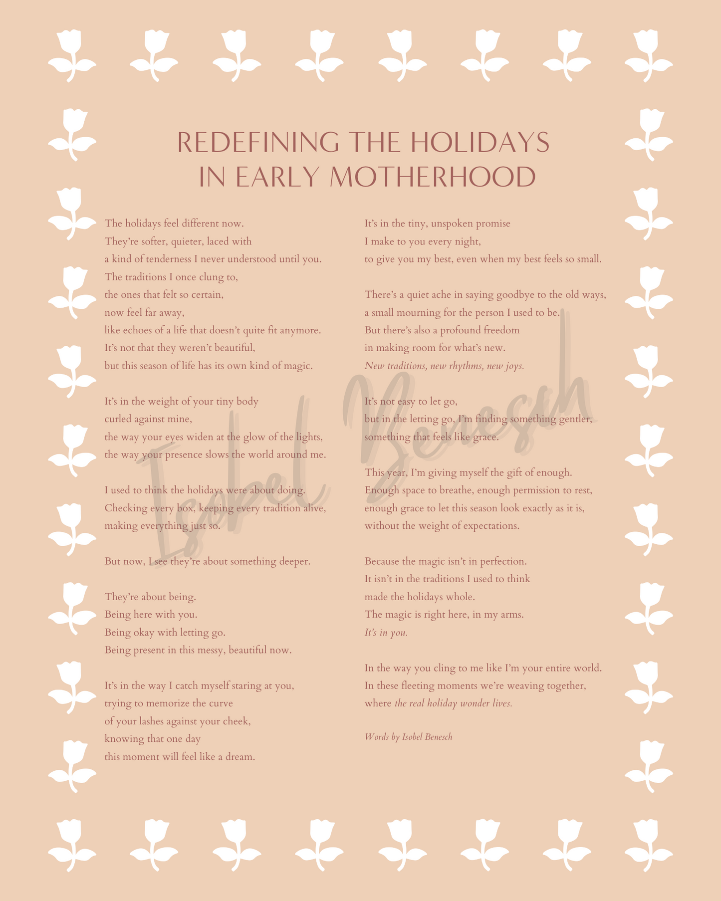 Redefining the Holidays in Early Motherhood: Printable Poem (8x10)