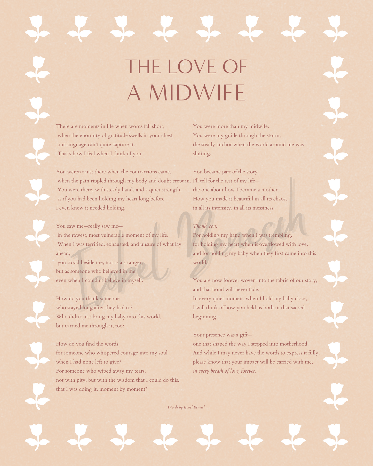 The Love of a Midwife Printable Poem