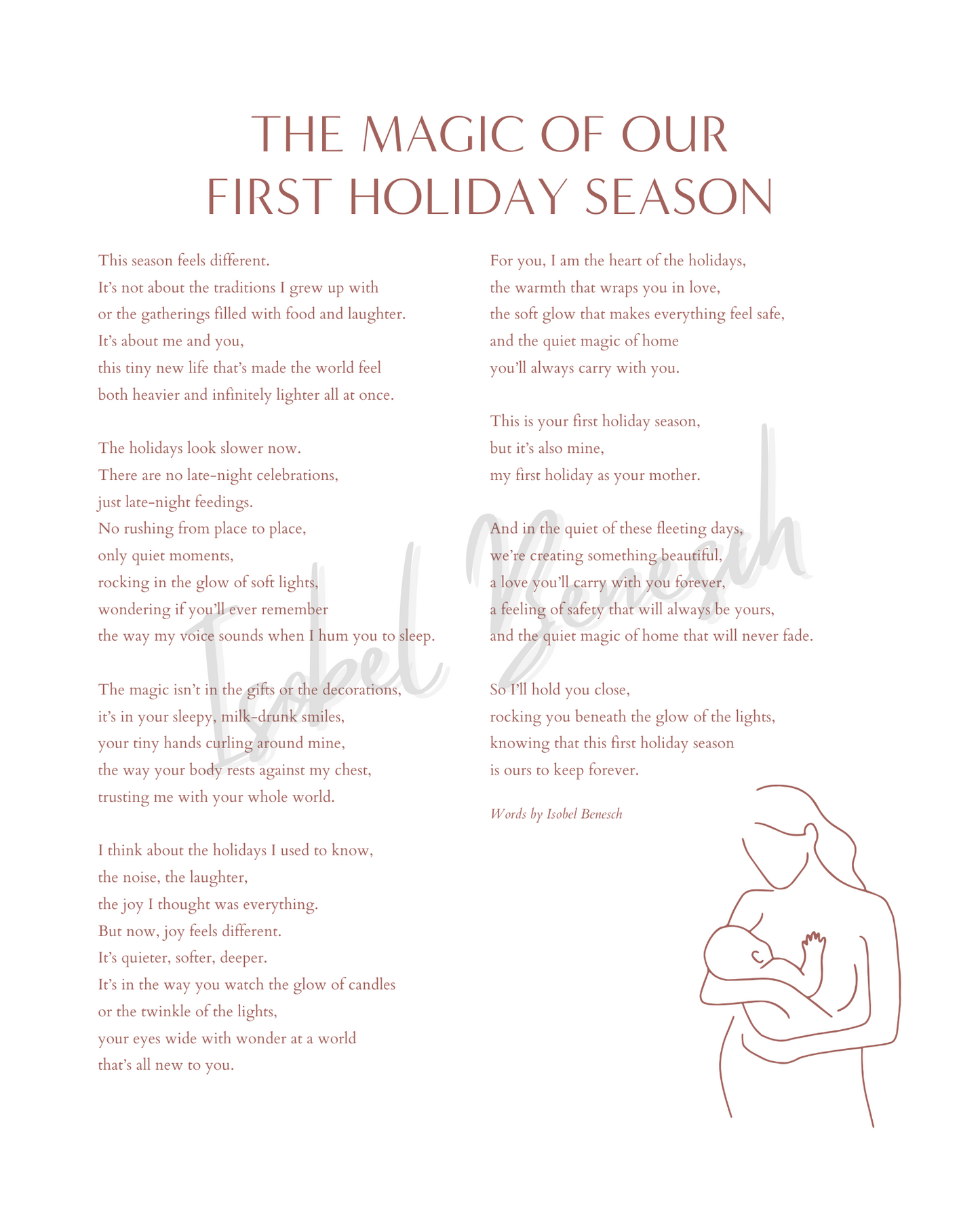The Magic of Your First Holiday Season as a Mother Printable Poem 8 x 10 Digital Download