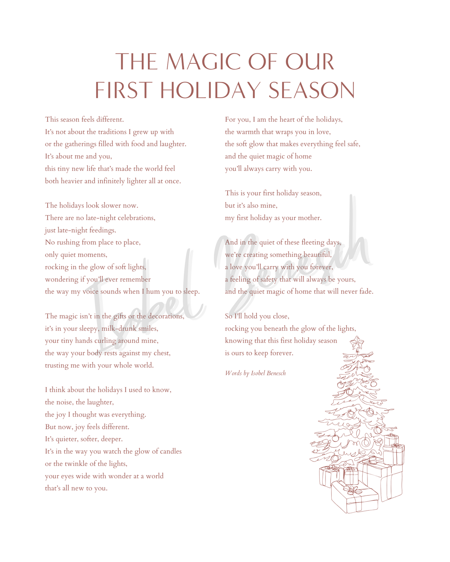The Magic of Your First Holiday Season as a Mother Printable Poem 8 x 10 Digital Download