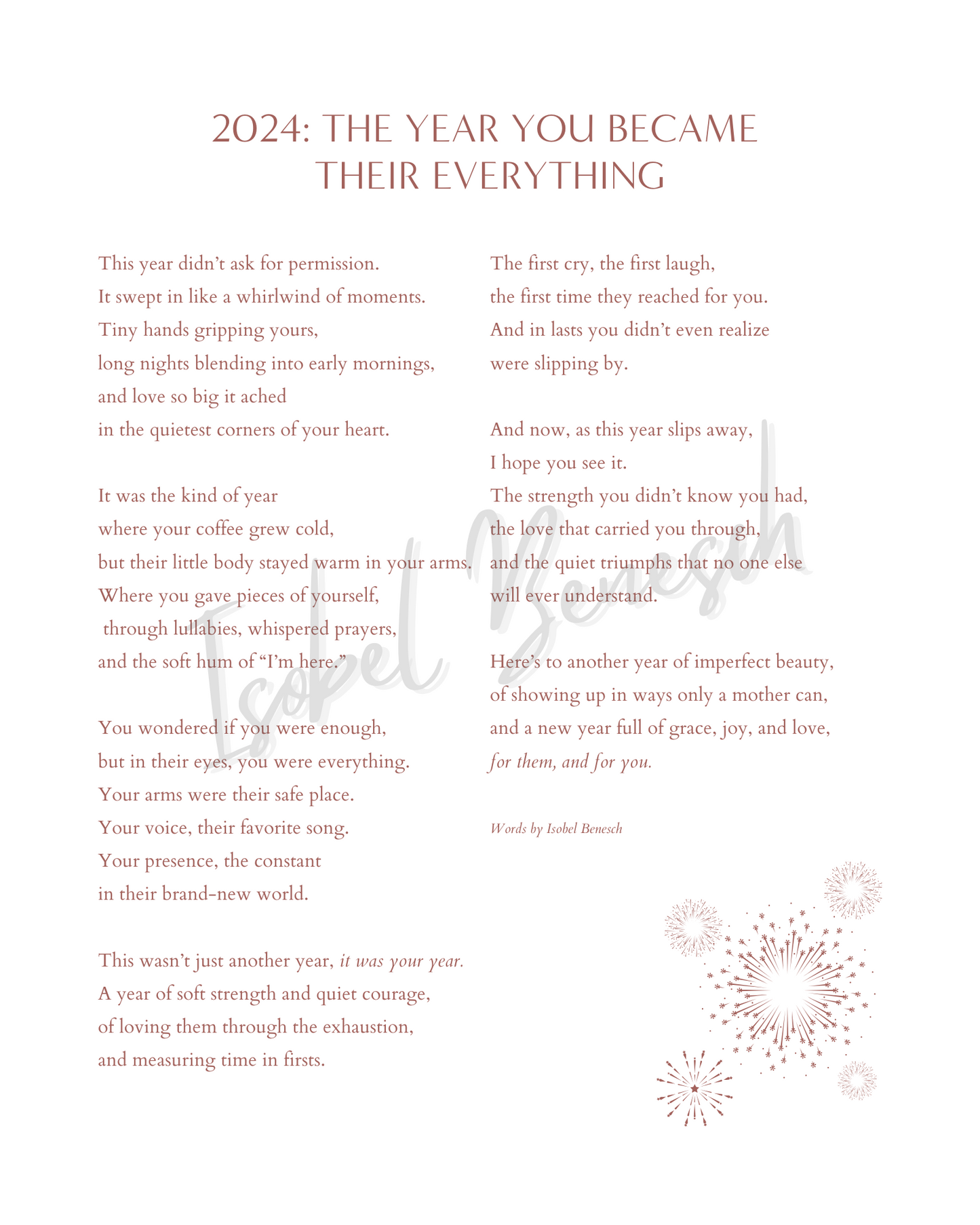 "The Year You Became Their Everything" 8x10 Printable Poem Reflective 8x10 Printable Poem for Postpartum Mothers Closing Out the Year