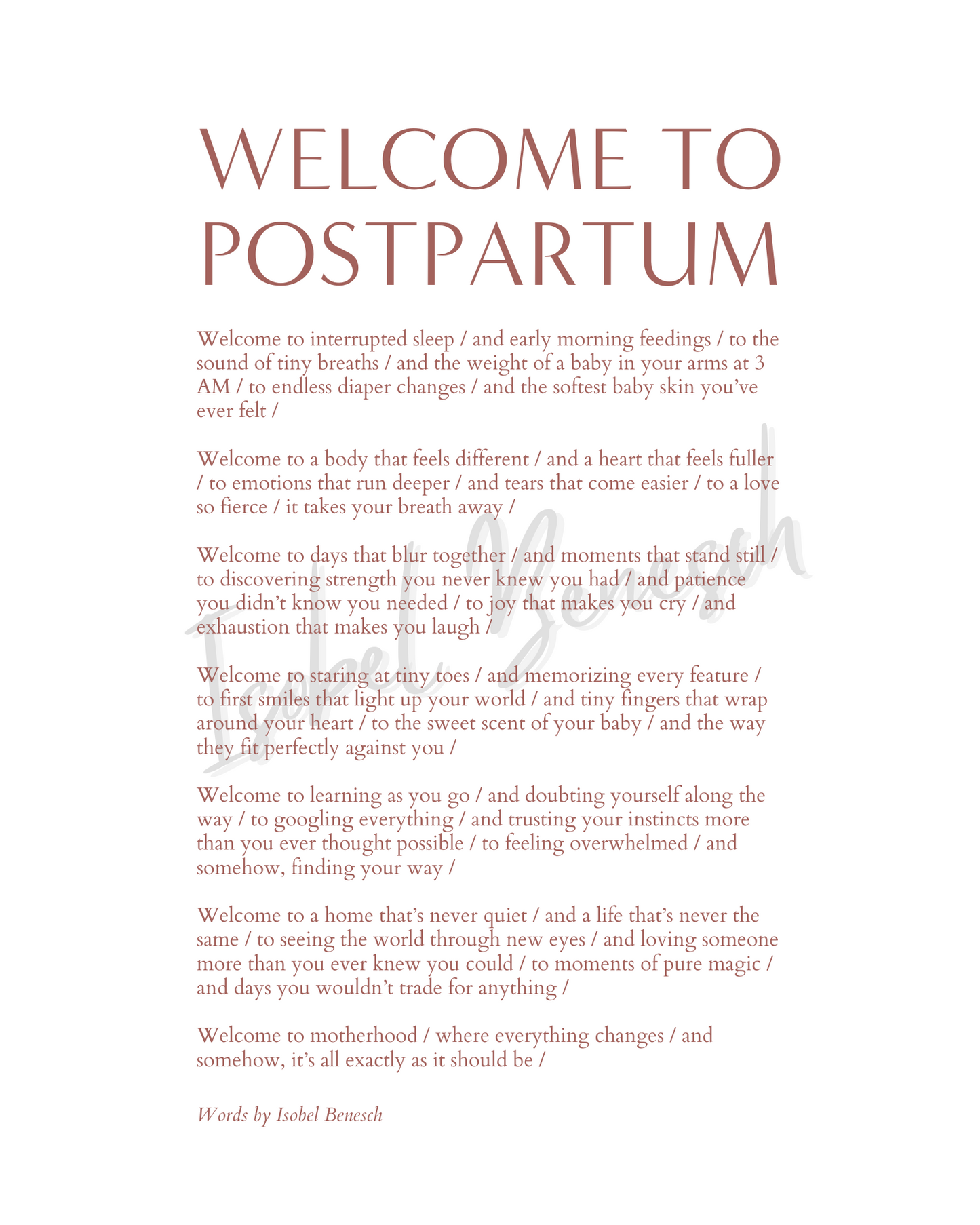 Welcome to Postpartum Printable Poem