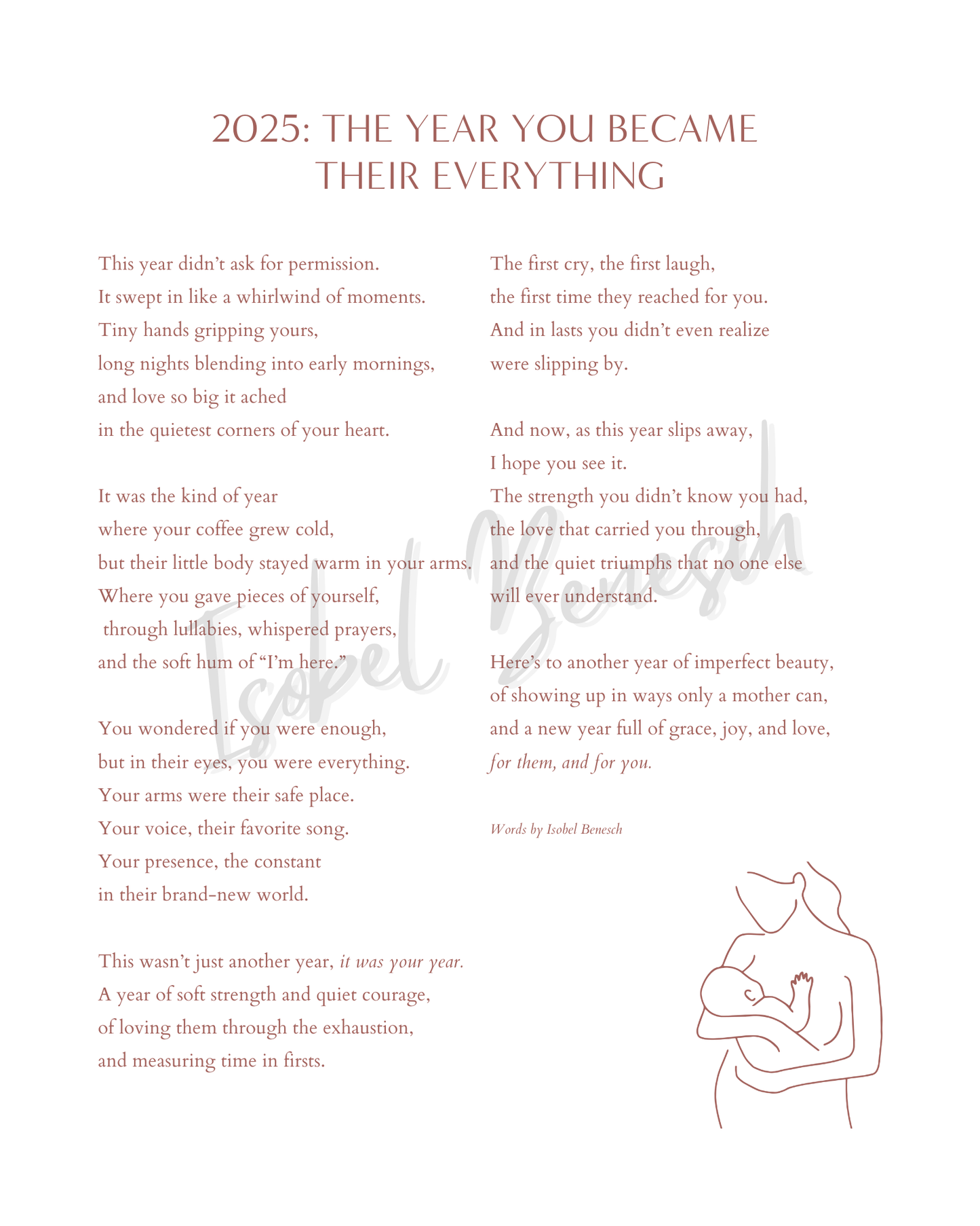 "The Year You Became Their Everything" 8x10 Printable Poem Reflective for Postpartum Mothers