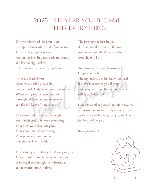 "The Year You Became Their Everything" 8x10 Printable Poem Reflective for Postpartum Mothers