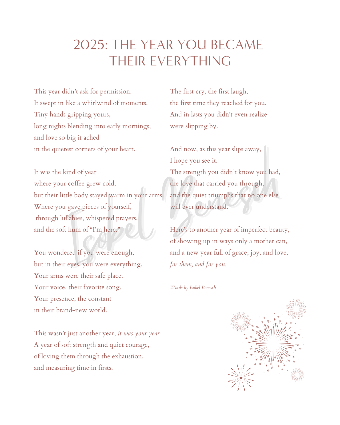 "The Year You Became Their Everything" 8x10 Printable Poem Reflective for Postpartum Mothers