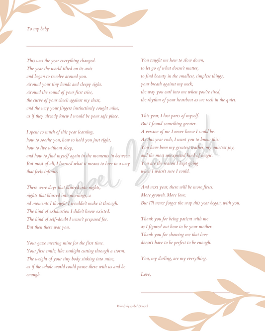 "To My Baby" - A Printable Letter for Your Baby’s Keepsake - 8x10 Printable Poem