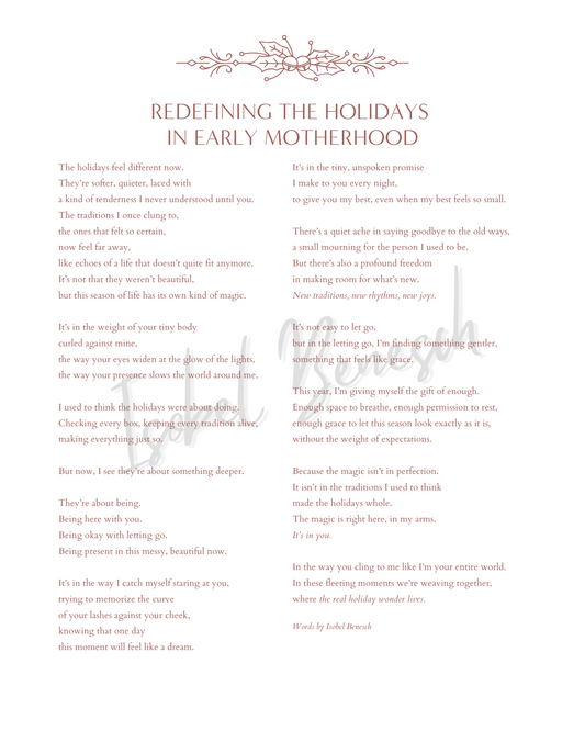 Redefining the Holidays in Early Motherhood: Printable Poem (8x10)