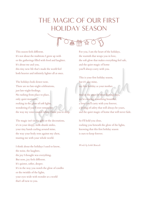 The Magic of Your First Holiday Season as a Mother Printable Poem 8 x 10 Digital Download