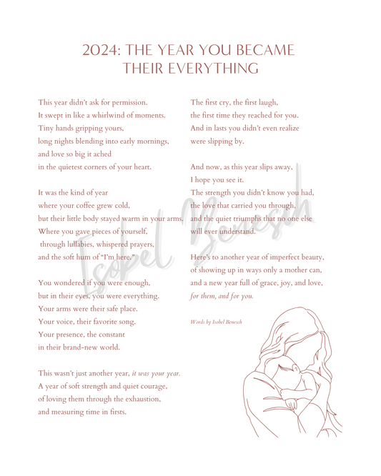 "The Year You Became Their Everything" 8x10 Printable Poem Reflective 8x10 Printable Poem for Postpartum Mothers Closing Out the Year