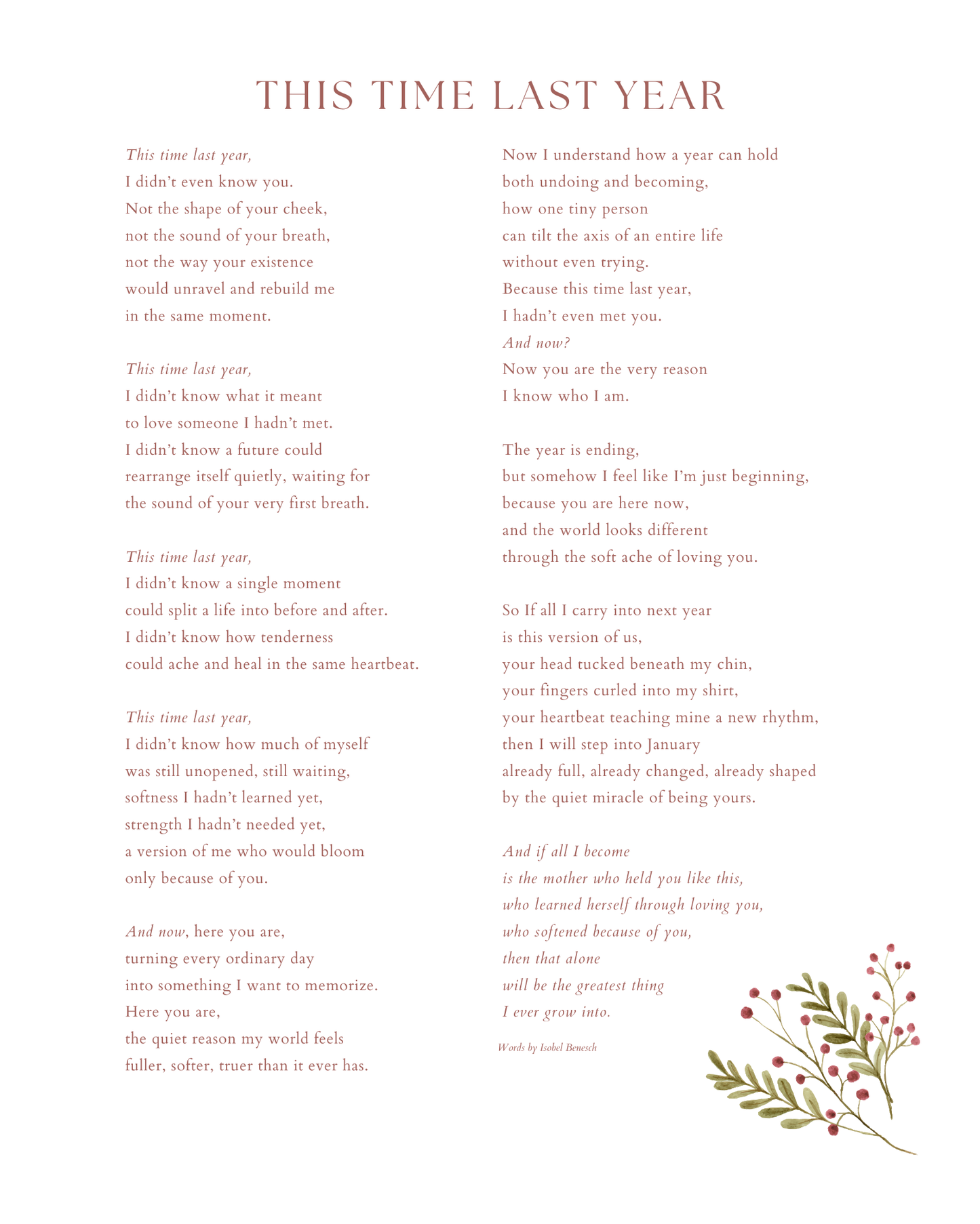 This Time Last Year - 8x10 Printable Poem_Digital Download