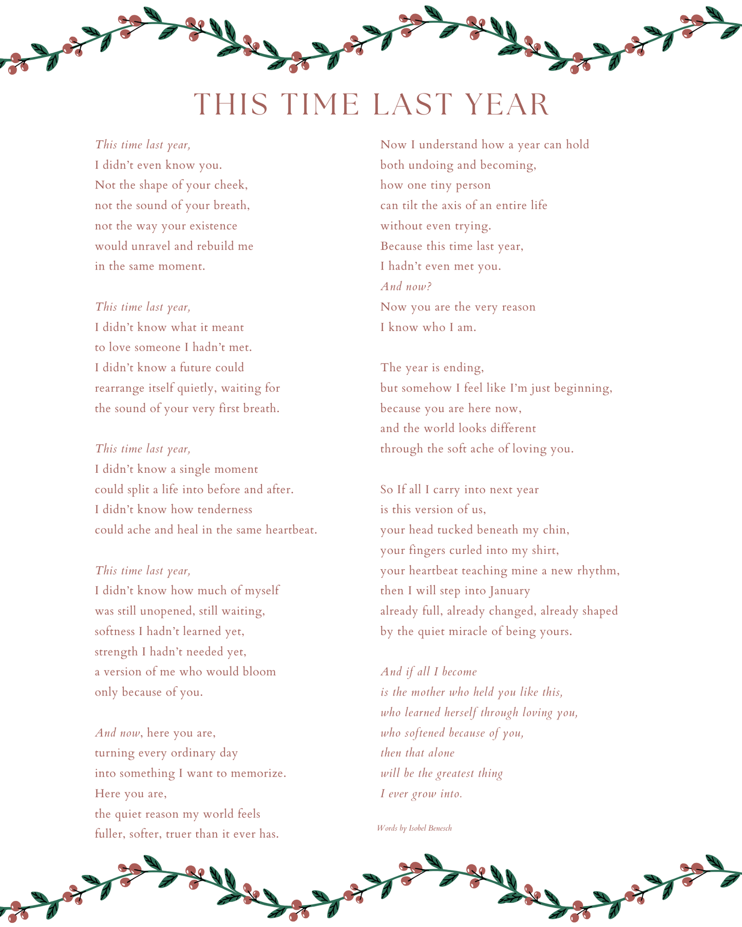 This Time Last Year - 8x10 Printable Poem_Digital Download