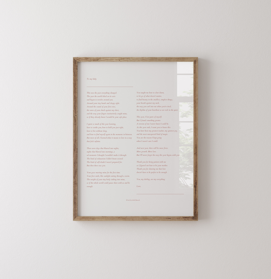 "To My Baby" - A Printable Letter for Your Baby’s Keepsake - 8x10 Printable Poem