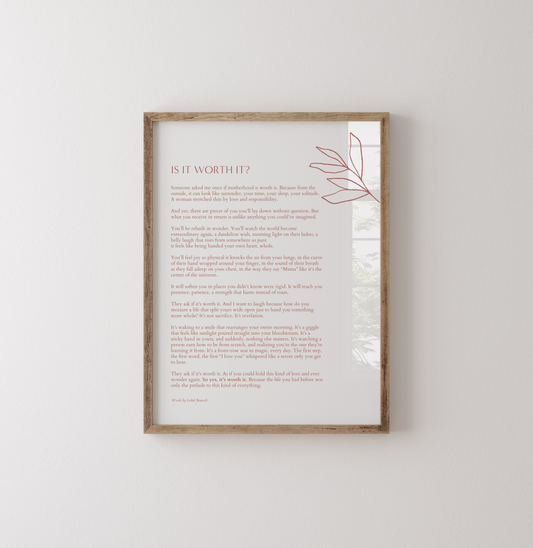 Is It Worth It? - 8x10 Digital Download Printable Poem for Early Motherhood